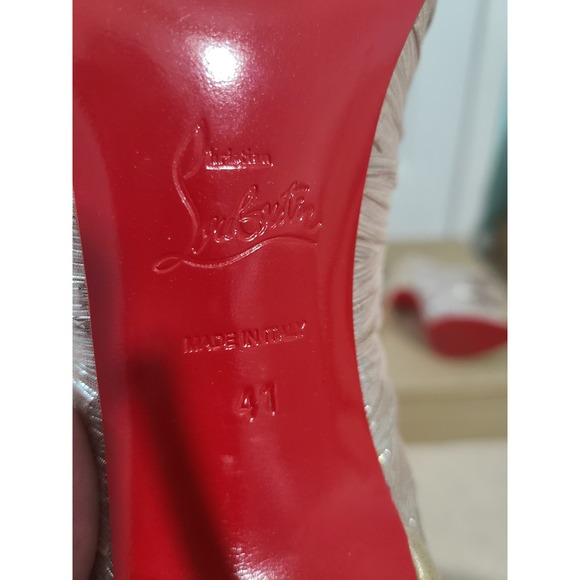 Christian Louboutin Mesh Gold Champagne Boots Booties Peep toe red pumps 11 41 - Picture 4 of 4